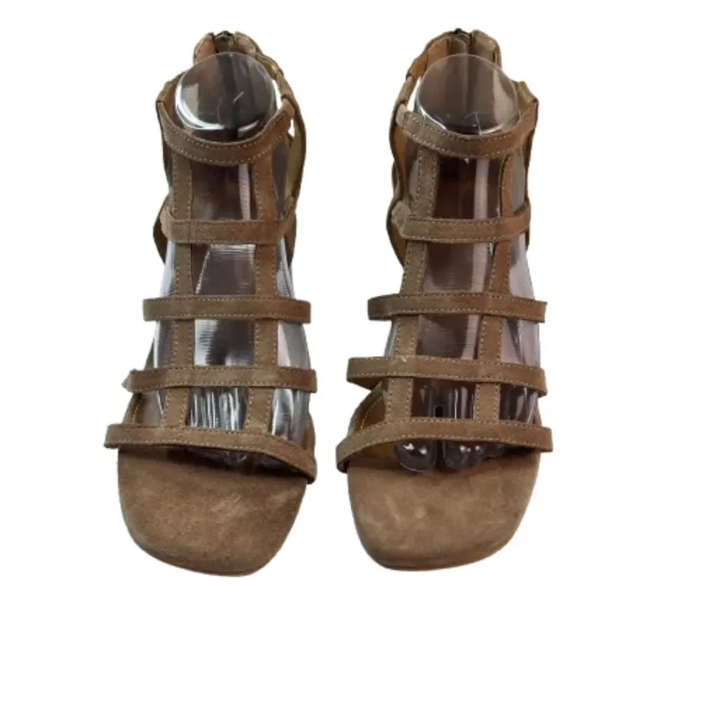 Donald J Pliner Strappy Suede Beige Block Heel Sandals Size 10M
